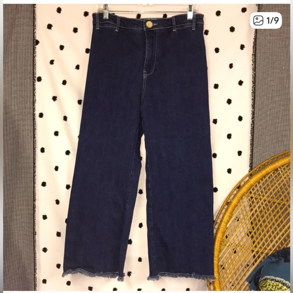 New Anthropologie Pilcro Ultra High Rise Wide Leg Cropped Raw Hem Dark Jeans 29 - Picture 4 of 12